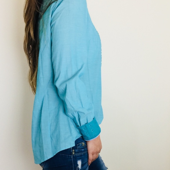 Tommy Hilfiger Womens Shirt Blue Floral Trim - Picture 2 of 8